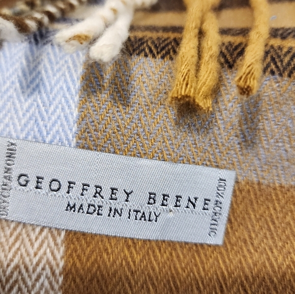 Geoffrey Beene Classic Plaid Fringe Scarf in Brown and Blue - Picture 2 of 5